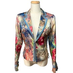 VTG Y2K Boho Chic Blazer Satin Hippie Fairy Whimsy Floral Jacket Sz S